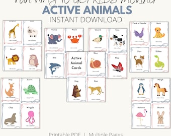 Actief dieren-flashcardspel voor kinderen