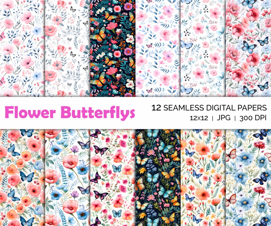 Floral Butterfly Seamless Patterns, Floral Leaves Colorful Digital ...