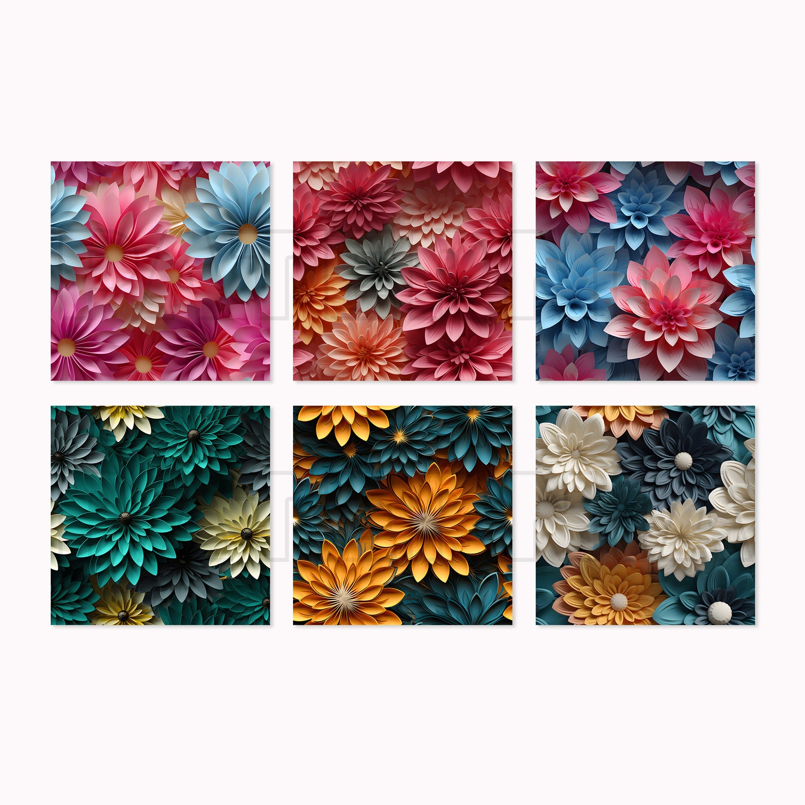 3D Flower Medley Seamless Patterns, Floral Sublimation 3D Digital Paper ...