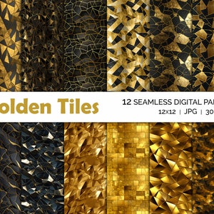 Gold Glitter Seamless Patterns, Luxury Golden Tiles Digital Paper, Instant Download Texture, Printable Wallpaper, Scrapbook, Commercial Use