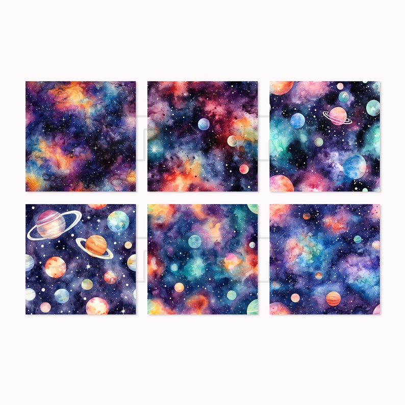 Outer Space Seamless Patterns, Planet Stars Colorful Digital Paper ...
