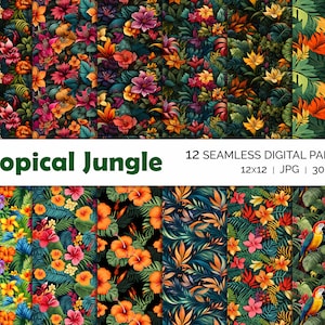 Tropische Dschungelblätter Musterdesign, buntes, florales, digitales Papier, Sofortiger Download, druckbare Hintergrundbilder, Scrapbook