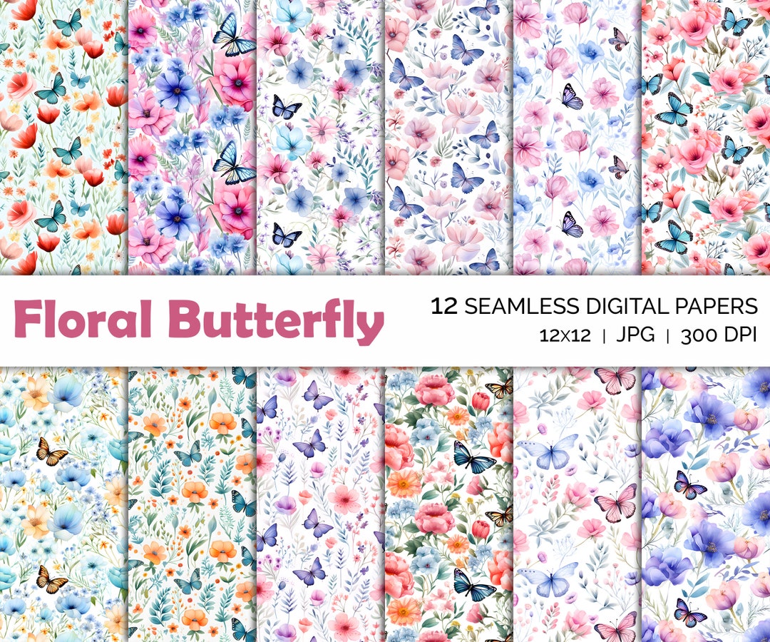 Floral Butterfly Seamless Patterns, Floral Leaves Colorful Digital ...