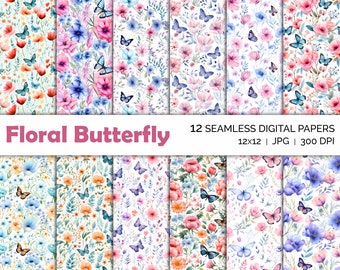 Blumen Schmetterling Musterdesign, Blumen Blätter bunt, digitales Papier, Sofort Download, druckbare Hintergrundbilder, Scrapbook, kommerzielle Nutzung