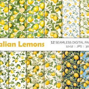Sommer Zitrone nahtlose Muster, italienische Aquarell Zitronen, digitales Papier, Sofortiger Download, druckbare Hintergrundbilder, Scrapbook