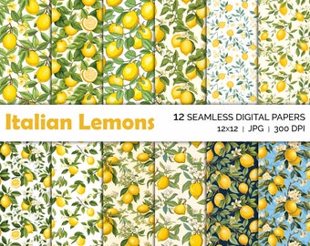 Patrones sin fisuras de limón de verano, papel digital de limones de acuarela italiana, descarga instantánea, fondos de fondo de pantalla imprimibles, álbum de recortes