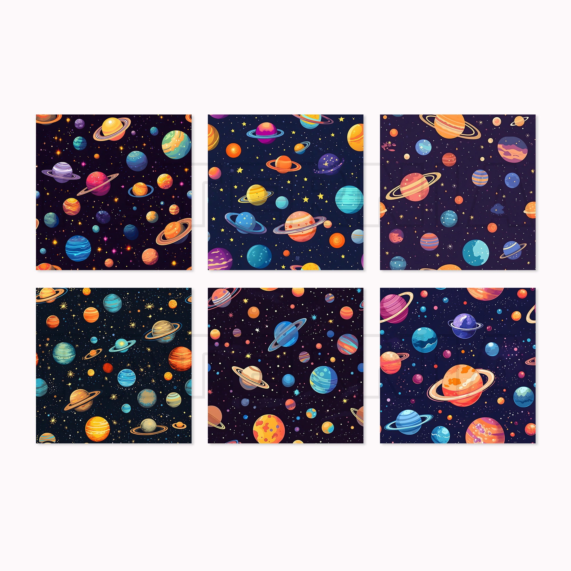 Outer Space Seamless Patterns, Planet Stars Colorful Digital Paper ...