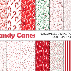 Modèles sans couture de bonbons de Noël, papier numérique de canne en bonbon rouge, texture de téléchargement instantané, fond d&#39;écran imprimable, album, utilisation commerciale