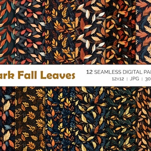 Herbst Blätter nahtlose Muster, Herbst dunkles Blatt digitales Papier, Sofort Download Textur, druckbare Tapete, Scrapbook, kommerzielle Nutzung