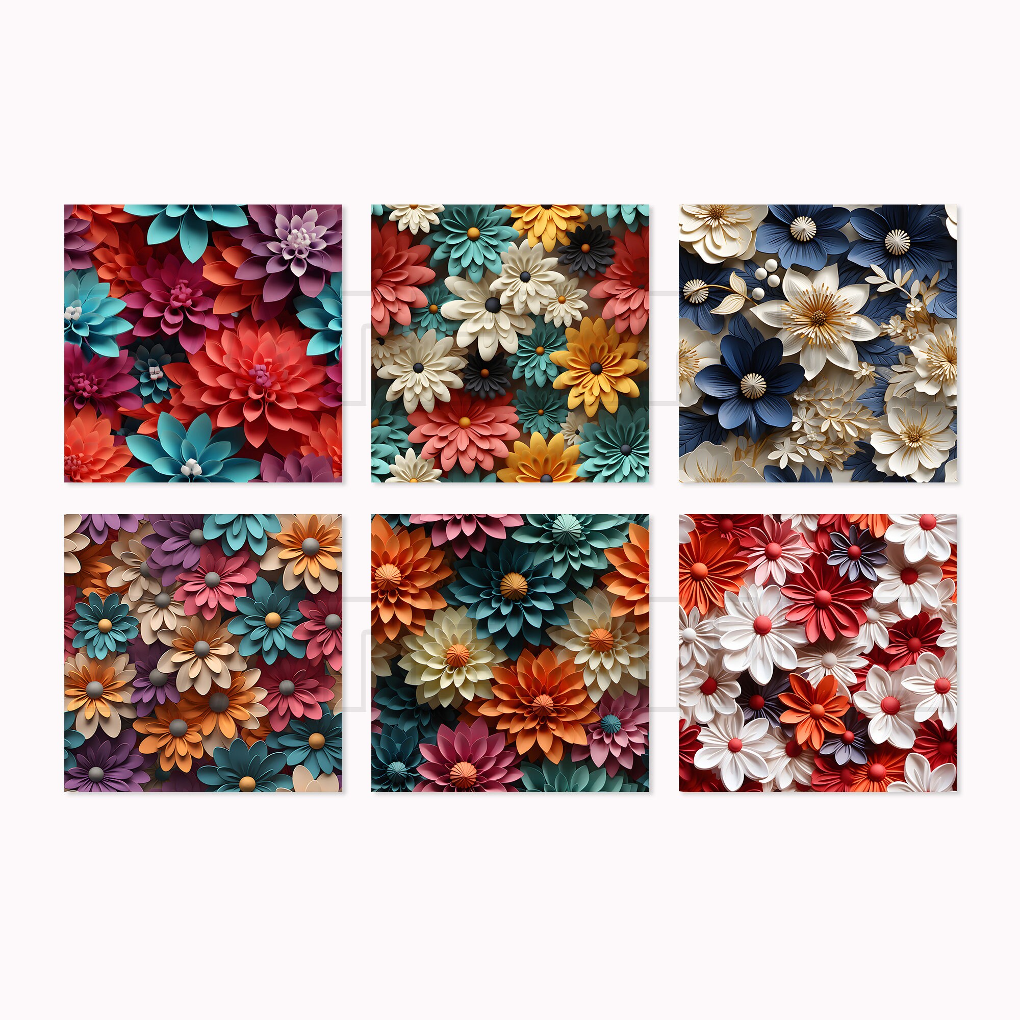 3D Flower Medley Seamless Patterns, Floral Sublimation 3D Digital Paper ...