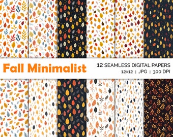 Fall Leaves Seamless Patterns, Autumn Minimalist Digital Paper, Instant Download Texture, Printable Wallpaper, Scrapbook, Commercial Use