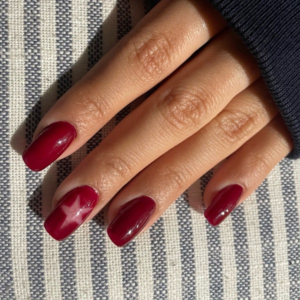 Dark Red Nails - Etsy