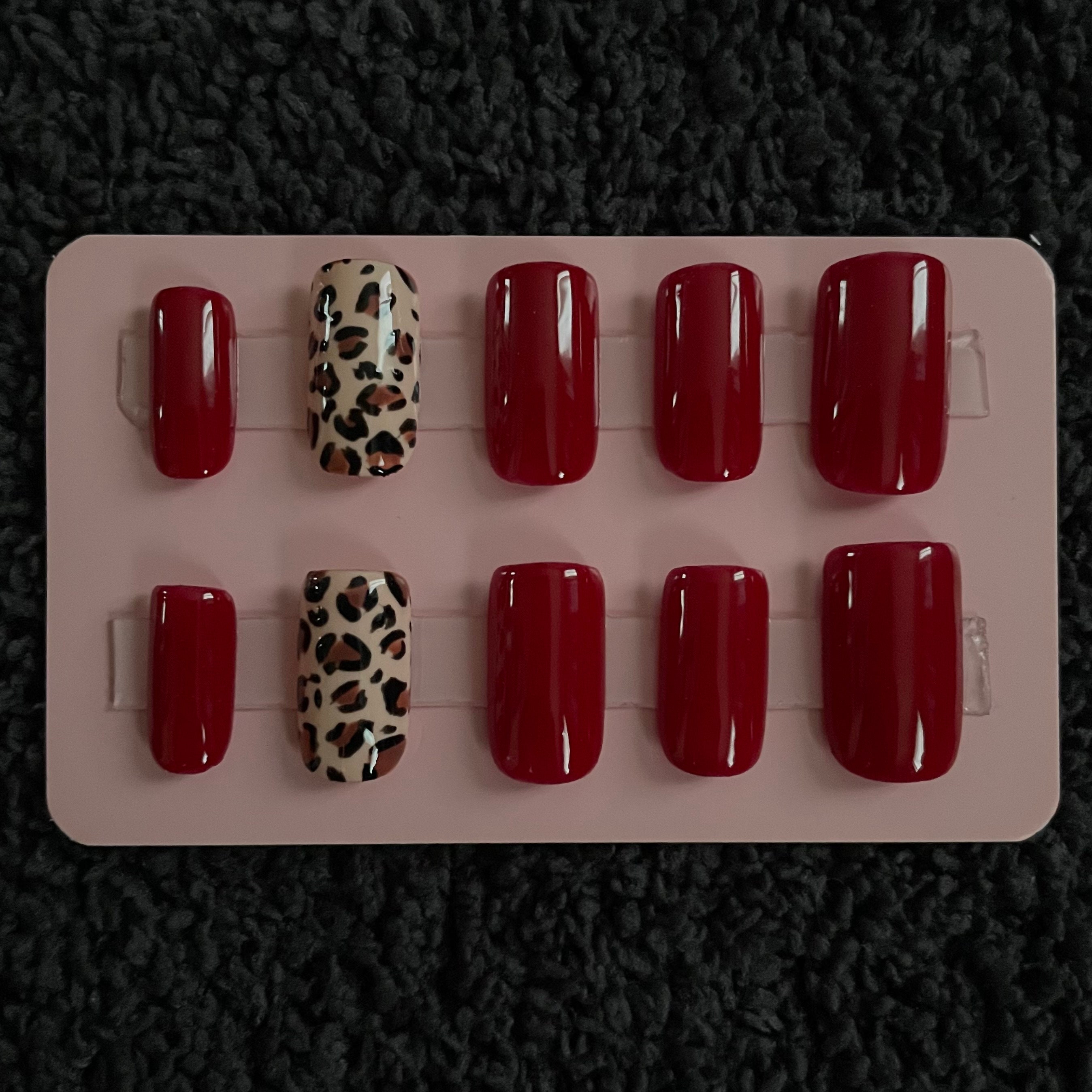 Valentines Day Nails | Pink Red Leopard Print Nail French Tips Press O –  3rdpartypeople