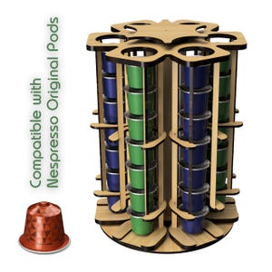 DIY Rotating Open Coffee Pod Dispenser – Laser Cut Plans for Nespresso Original Line® Capsules (SVG Files, 3mm & 6mm Plywood)