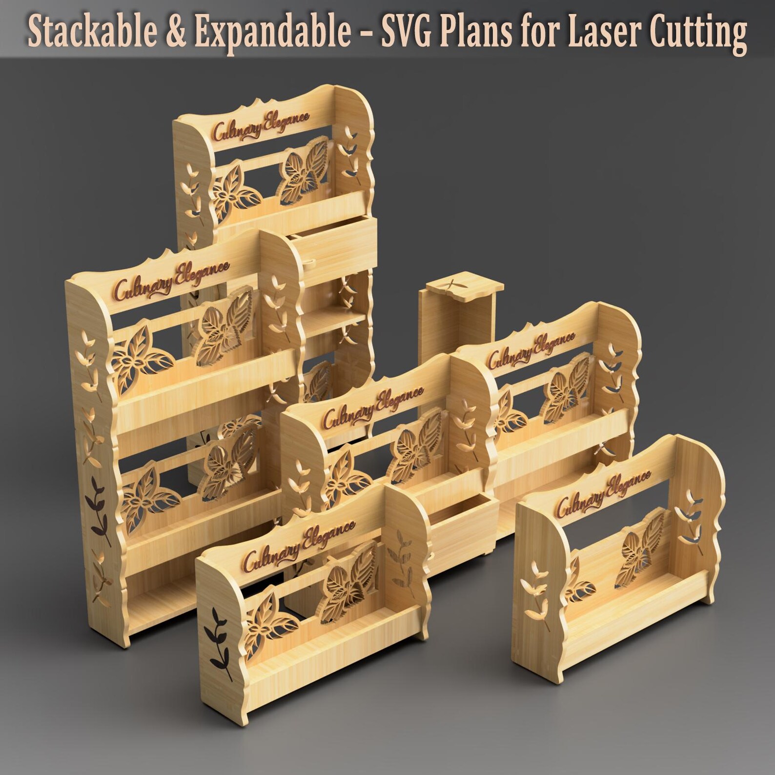 DIY Modular Laser Cut Spice Rack Plan – Expandable Kitchen Organizer ...