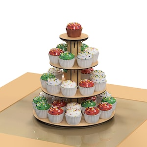 Supporto girevole per cupcake fai da te – Espositore in legno a più livelli, torre per dolci da forno, decorazioni per feste e matrimoni – Taglio laser SVG 1/8 pollici, compensato da 3 mm
