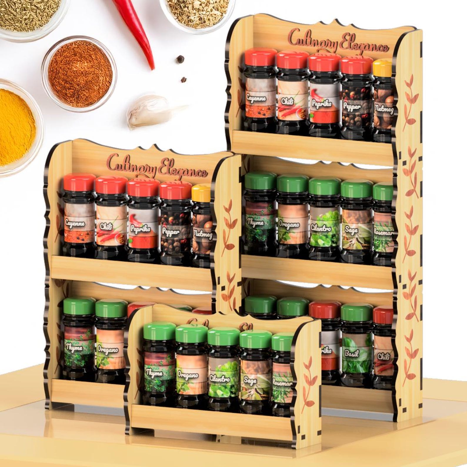 DIY Modular Laser Cut Spice Rack Plan – Expandable Kitchen Organizer ...