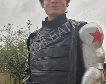 Handmade Captain America The Winter Soldier Bucky Barnes Movie Leather Jacket and Vest for Men | Halloween gift | Leather jacket for men