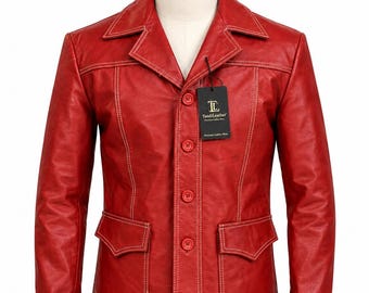 Handmade Red Leather Jacket | Fight Club Tyler Durden Costume (Men's)