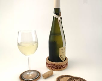 Posavasos de corcho con nudo celta: juego grabado a láser con soporte para botellas