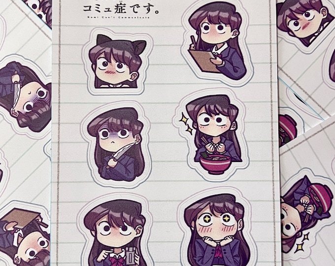 Feuille d'autocollants Komi San - Communication impossible / Chat mignon Chibi Anime / A6