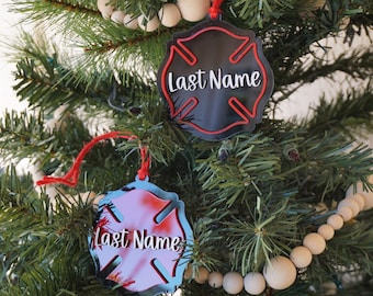 Personalized Firefighter Maltese Cross Ornament .