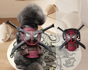 Déguisement de cosplay Deadpool pour animaux de compagnie d'Halloween, chiffon fait main pour animaux de compagnie pour chien et chat, cadeaux d'anniversaire pour animaux de compagnie