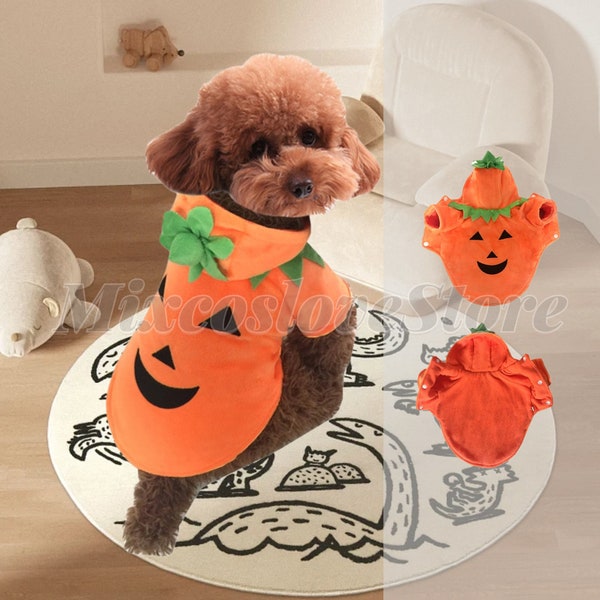 Disfraz de calabaza de Halloween para disfraz de cosplay de mascotas, perros y gatos, ropa de animales hecha a mano de Halloween