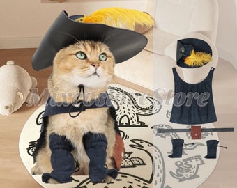 Halloween Puss in Boots Pet Cat Cosplay Costume with Hat Cape Set, Dog & Cat Handmade Pet Cloth, Pet Love Birthday Gifts