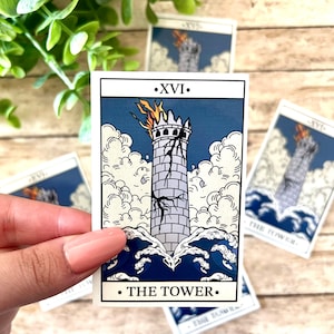 The Tower Tarot Card Sticker, Tarot Card Sticker, The Tower, Witchy Sticker, Spiritual Sticker, Water Resistant Sticker, Reading Stickers
