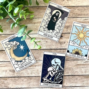 Tarot Aufkleber / Der Mond, Die Sonne, Die Liebenden, Tod Tarotkarten / Witchy Aufkleber / Wasserfeste Aufkleber, Leseaufkleber