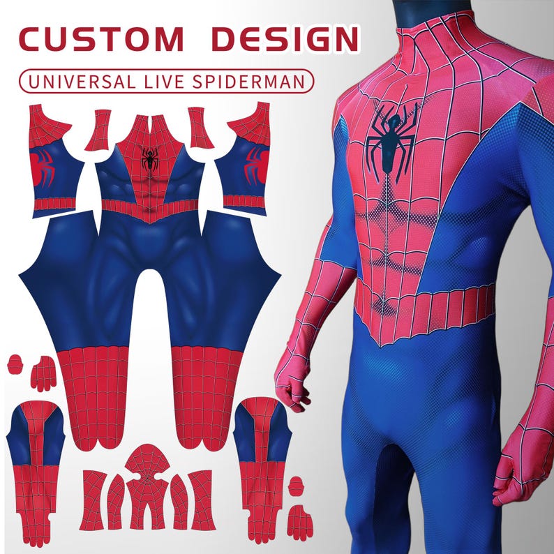 Servizio di commissione per costumi cosplay personalizzati, cosplay universale live di Spider-Man, tuta intera con copricapo, fan di Spider-Men immagine 1