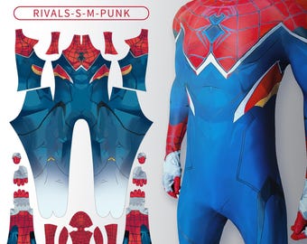 Disfraz de Spider-Punk personalizado, mono azul con máscara
