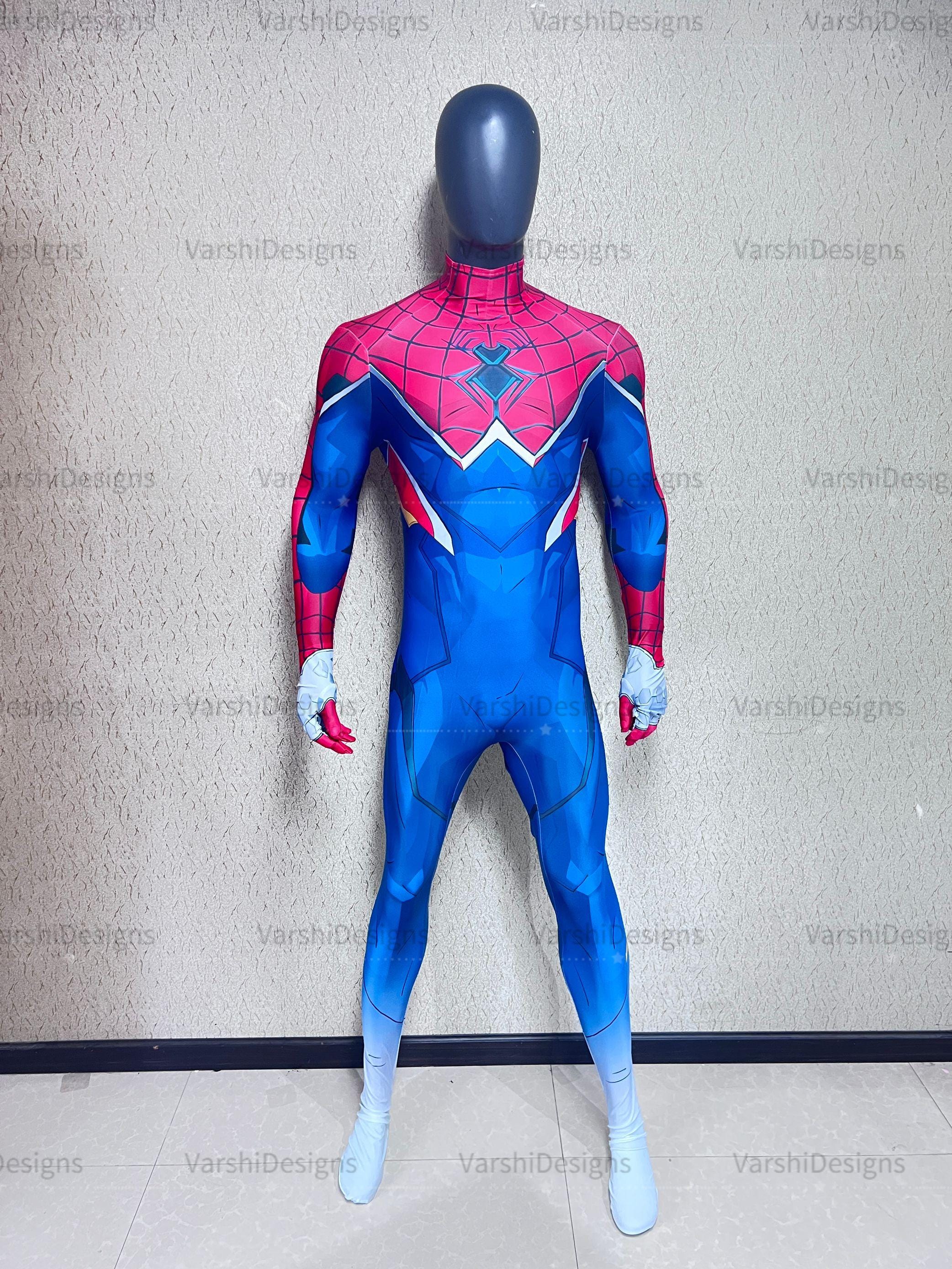 カスタムスパイダーパンクコスプレコスチューム、青いボディスーツと