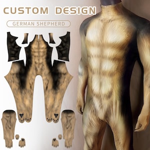 German Shepherd Custom Cosplay Costume,Cosplay Animals Jumpsuit,Personalized Bodysuit for Men,Animals Bodysuits Costumes,Pet Suit Handmade