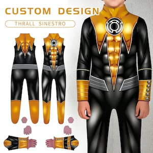 Handgemaakte Sinestro-cosplayjumpsuit, filmfeestkostuum, aangepaste kinderkostuumromper
