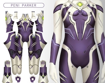 Aangepaste Peni Parker-cosplayjumpsuit, commissie volwassen kostuum