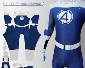 Servicio de encargo de disfraces de los Cuatro Fantásticos, traje de cosplay azul, mono de personaje personalizado