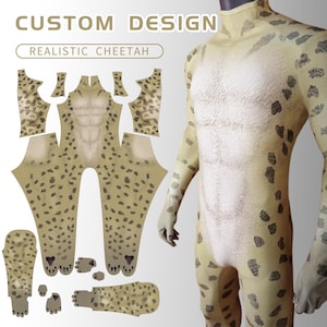 Kombinezon z motywem zwierząt geparda dla mężczyzn - kombinezon z dołączonymi łapami, kostium anime cosplay, kostium dla zwierząt, body cosplay