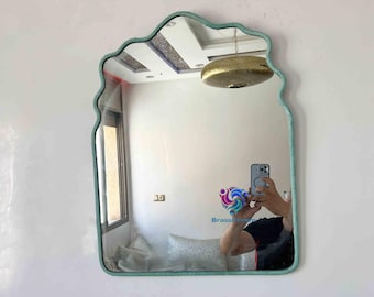 Curved Arch Brass and Glass Mirror with Patina Finish – Handcrafted Wall Accent for Rustic & Contemporary Interiors