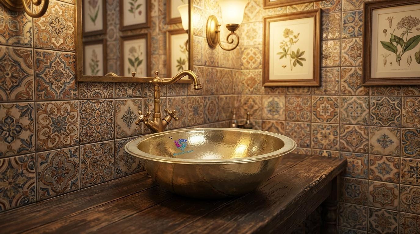 Nickel Silver Bathroom Sink - Hammered Round Vanity Basin, Polished & Lacquered Metal Wash Bowl, Moroccan Modern Design