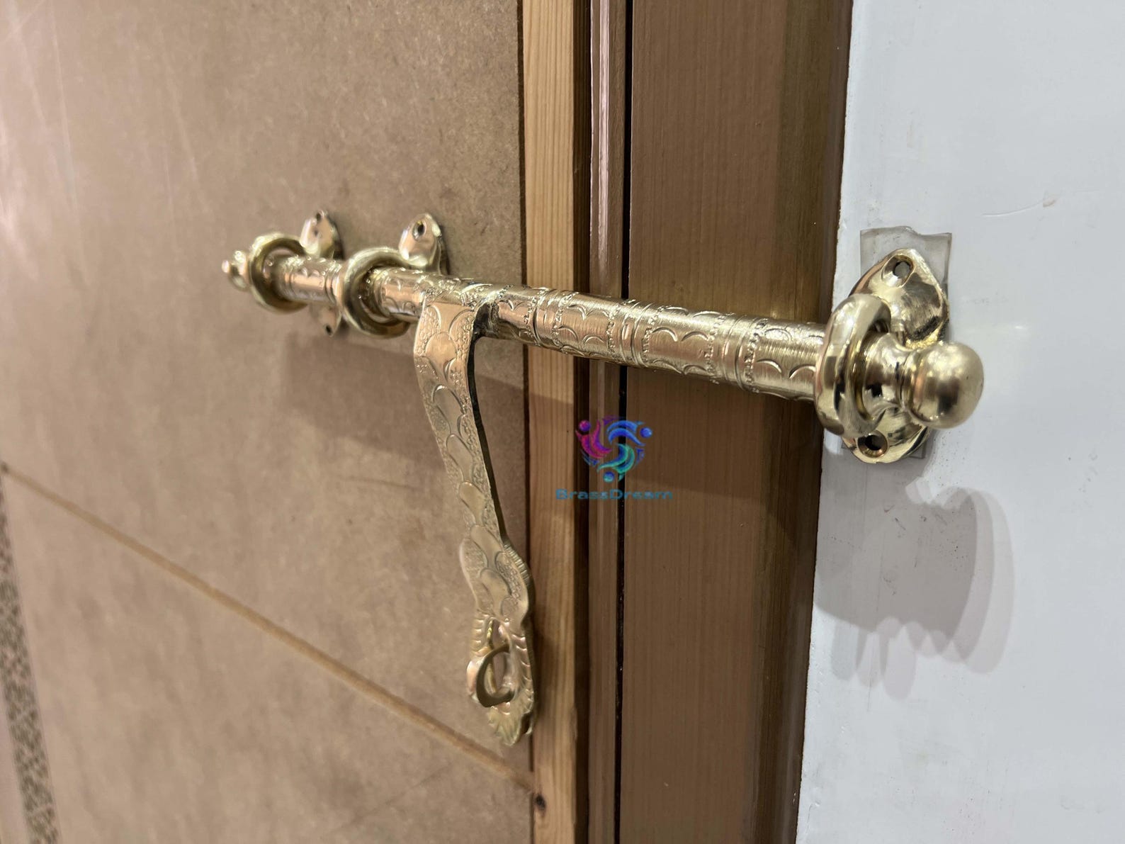 Solid Brass Door Latch | Moroccan Vintage Door Lock Bar | Engraved ...
