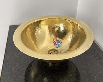 Lavandino da appoggio in ottone martellato a mano – Lavandino da bagno rotondo profondo – Ciotola artigianale marocchina per toeletta e arredamento d'interni