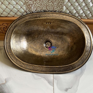 Oval Bronze Sink – Moroccan Solid Brass Bathroom Basin, Drop-In or Undermount Antique Vanity Sink