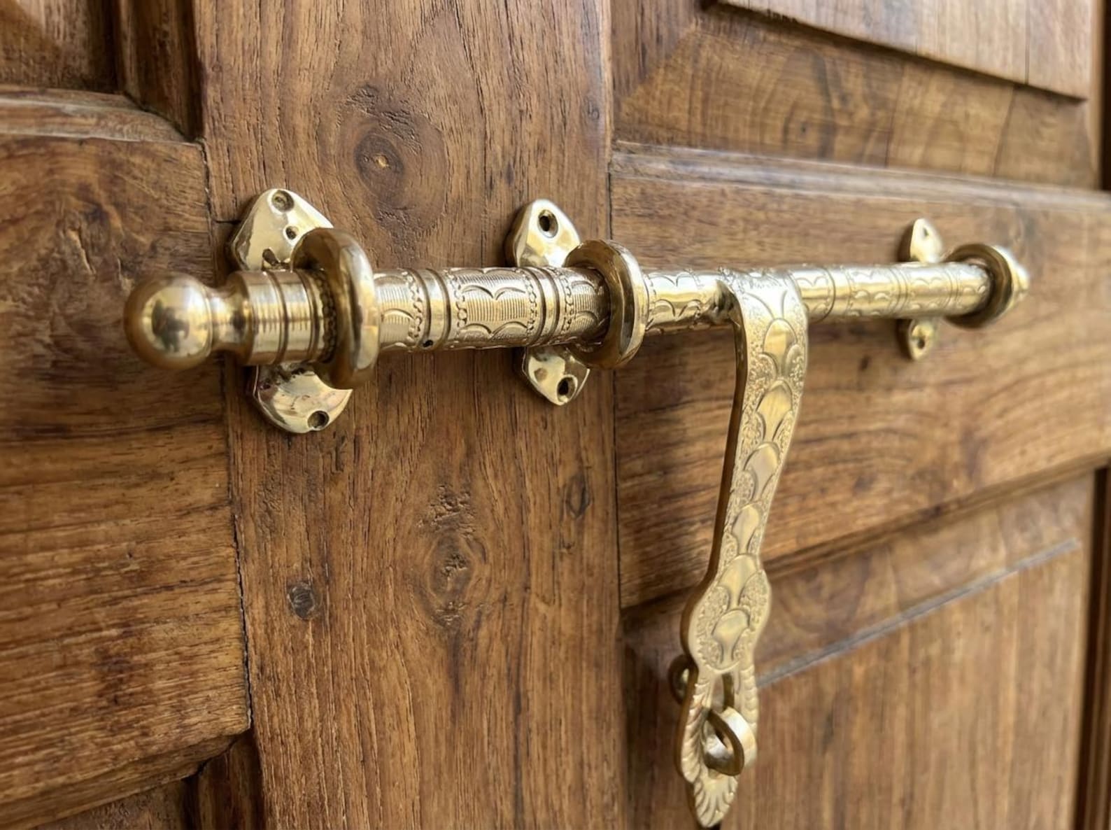 Solid Brass Door Latch | Moroccan Vintage Door Lock Bar | Engraved ...