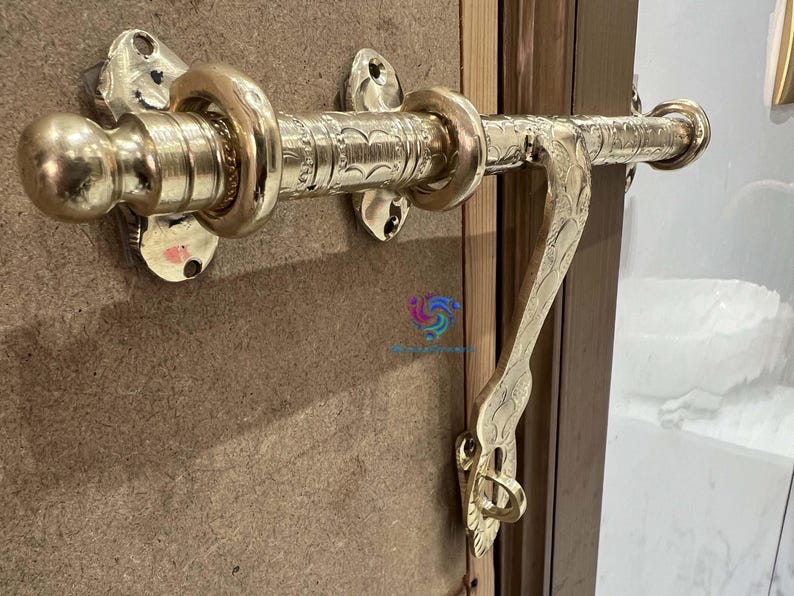 Solid Brass Door Latch | Moroccan Vintage Door Lock Bar | Engraved ...