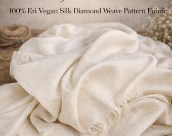 Handwoven Eri Silk Fabric, Diamond Weave, Natural Ivory, Sustainable Textile