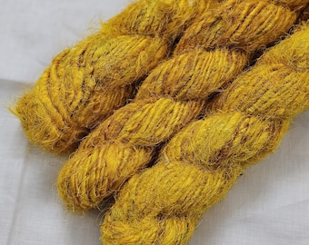 Yellow Recycled Sari Silk Handspun Upcycled Yarn for Knitting, Crochet, Weaving, Boho Craft