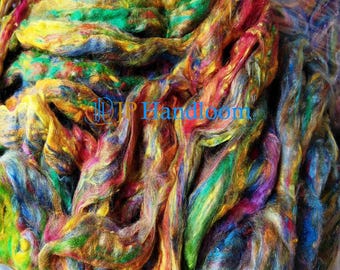Recycled Sari Silk Sliver Multi mix colors Tops Eco-Friendly Fiber Art Felting Spinning Worsted