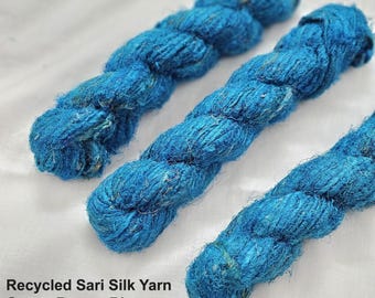 Breeze Blue Recycled Sari Silk Handspun Upcycled Yarn for Knitting, Crochet, Weaving, Boho Craft
